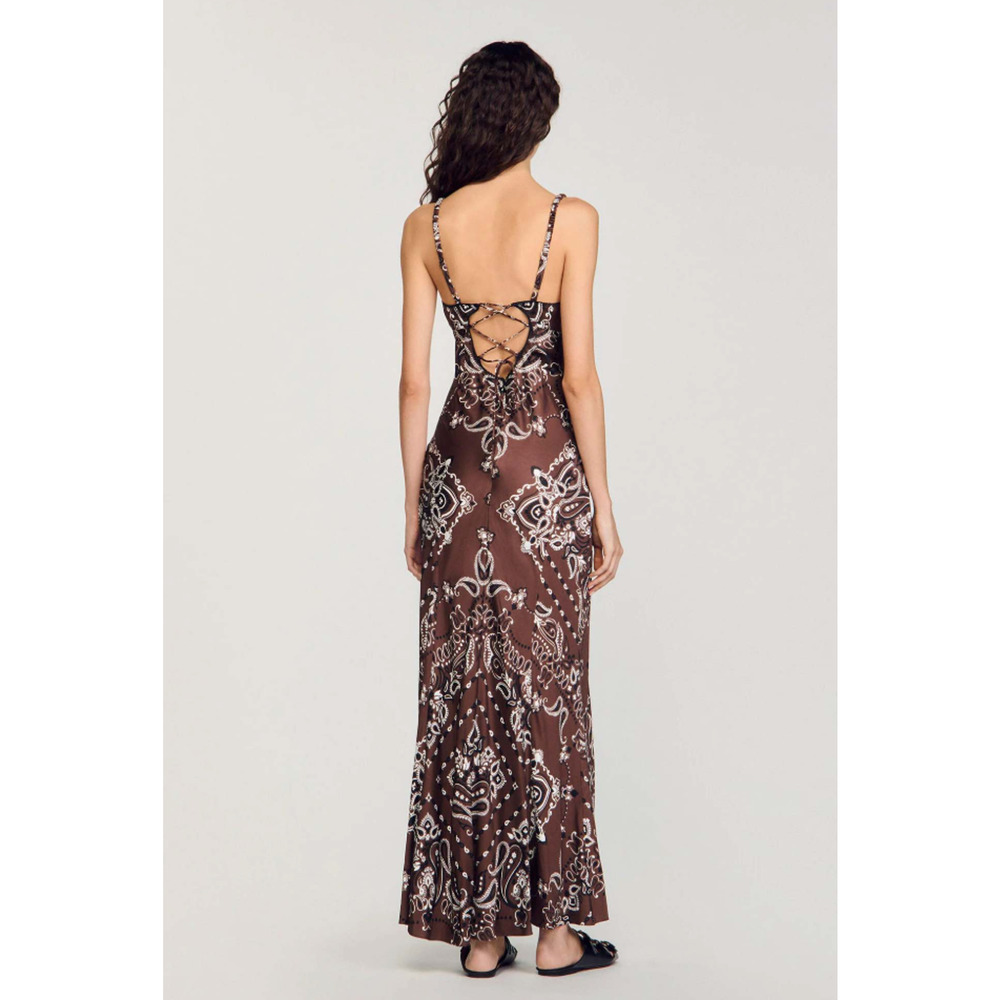 Sandro Bandana Brown Abstract Print Midi Dress - Picture 2 of 11